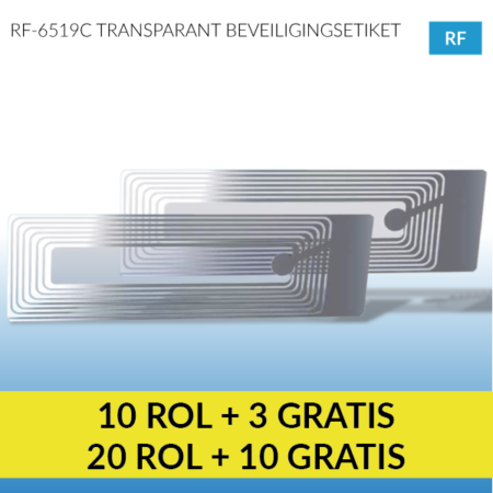 6519-C - Transparant RF beveiligingsetiket 65 x 19 mm
