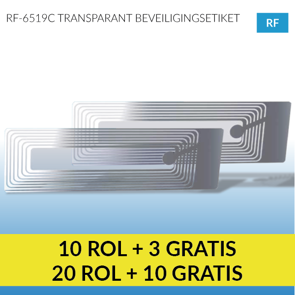6519-C - Transparant RF beveiligingsetiket 65 x 19 mm
