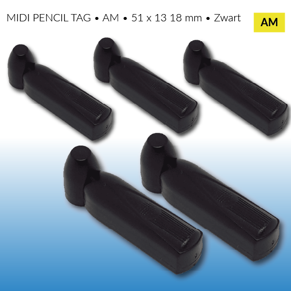 MIDI PENCIL TAG • AM • 51 x 13 18 mm • Zwart - artikelbeveiliging - winkeldiefstal - shoplifting - eas