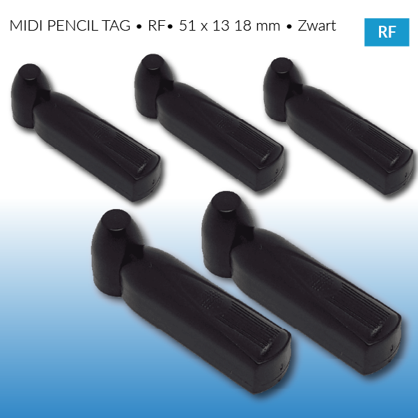 MIDI PENCIL TAG • RF • 51 x 13 18 mm • Zwart - artikelbeveiliging - winkeldiefstal - shoplifting - eas