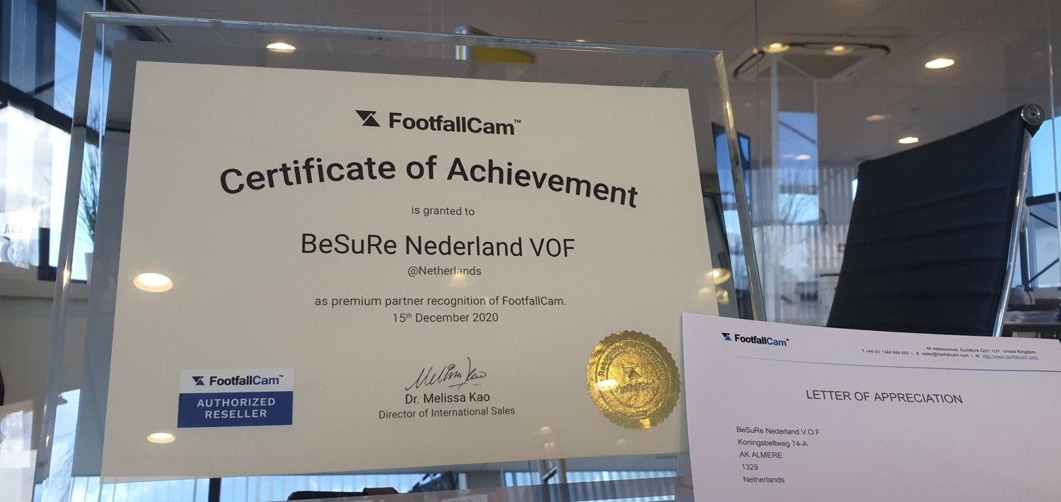 Certificate of Achievement FootfallCam - Premium Partner - Authorized Reseller