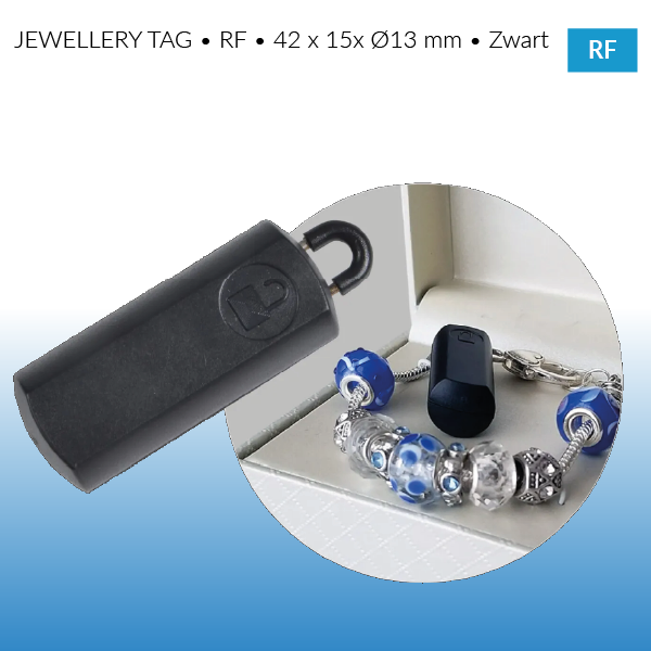 JEWELLERY TAG • RF • 42 x 15x Ø13 mm • Zwart - artikelbeveiliging - hard tag - eas - diefstalpreventie