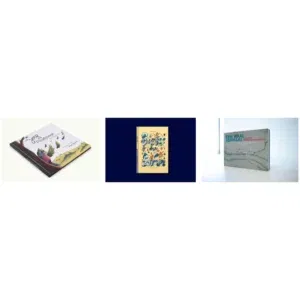 Vergelijking van drie boeken in verschillende formaten: vierkant, staand en liggend. 