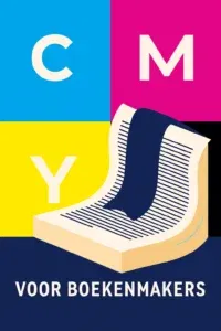 Illustratie van een openliggend boek met CMYK-kleuren (cyaan, magenta, geel en zwart), speciaal ontworpen voor Boekenmakers – symbool voor professioneel drukwerk en opmaak in CMYK voor boeken.
