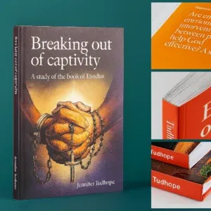 Religieus studieboek “Breaking out of captivity” met details van kaft en rug