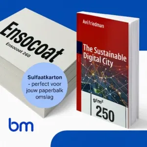 Voorbeeld van een glanzende paperback omslag gedrukt op 250 grams sulfaatkarton – ideaal papier voor een stevige boekomslag