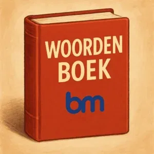 Creatieve illustratie van een woordenboek met het Boekenmakers-logo, symbool voor professioneel woordenboek maken, ontwerpen en drukken.