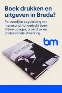 Boek drukken en uitgeven in Breda met professioneel gedrukt hardcover boek, persoonlijke begeleiding en Boekenmakers-logo.
