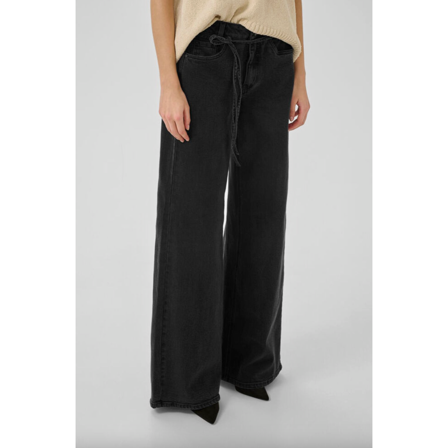 My Essential Wardrobe Karo Mid X-Wide Jeans Dark Grey Wash