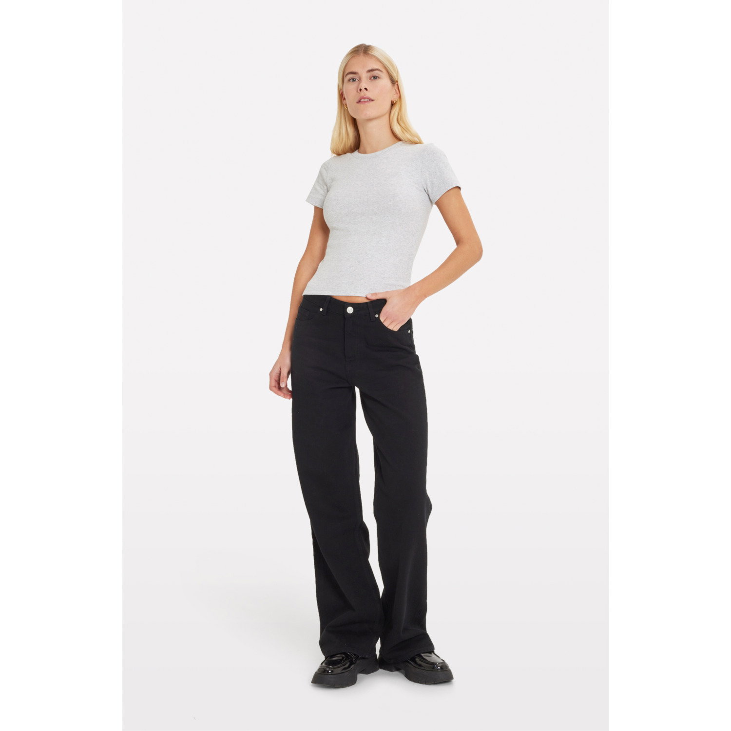 Envii Enally SS Crop Tee Light Grey Mel - Afbeelding 3