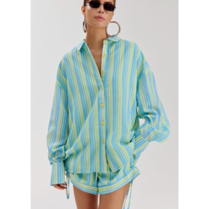 Harper & Yve Yelena Blouse Blue Yellow Stripe - Blue Yellow Stripe, XS