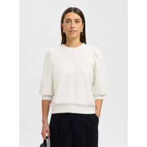 Selected Tenny 3/4 Sweat Top Snow White - Birch, S