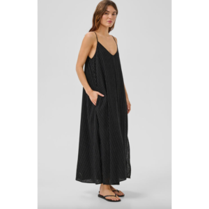 My Essential Wardrobe Jannie Nelly Strap Dress - Black W.Oatmeal Stripe, 34
