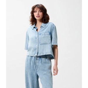 Catwalk Junkie Short Sleeve Denim Blouse Light Blue
