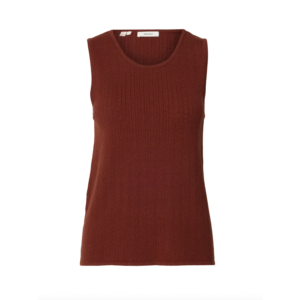 Selected Helle Pointel SL Knit Top Cherry Mahogany - Cherry Mahogany, L