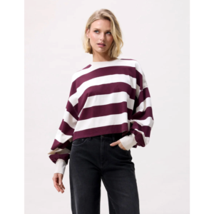 Catwalk Junkie Oversized Striped Long Sleeve Merlot