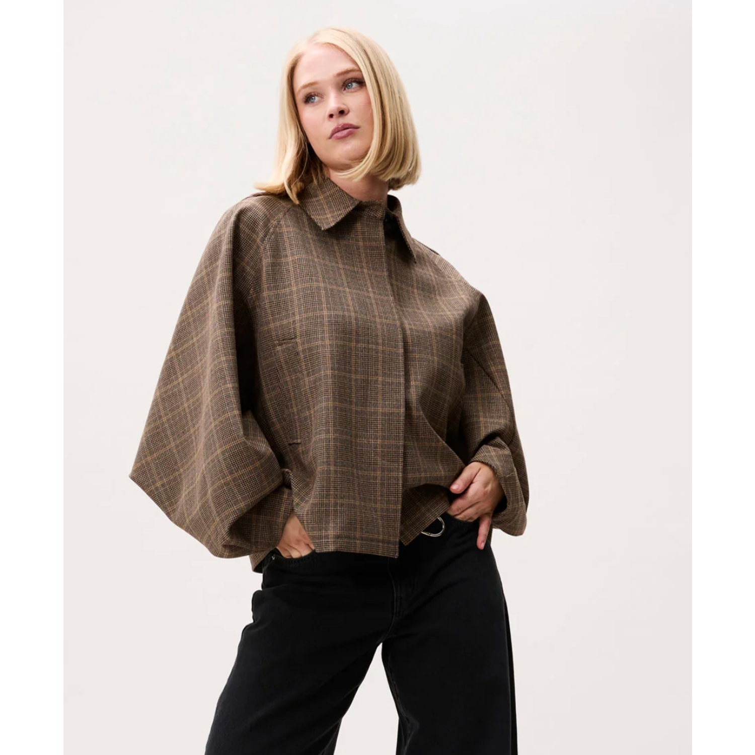 Catwalk Junkie Check Cape Jacket Caramel