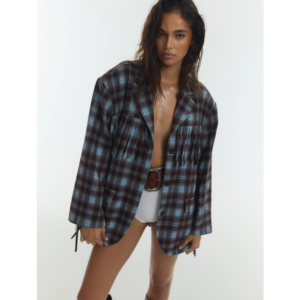 Refined Department Check Blazer Fringes Tori
