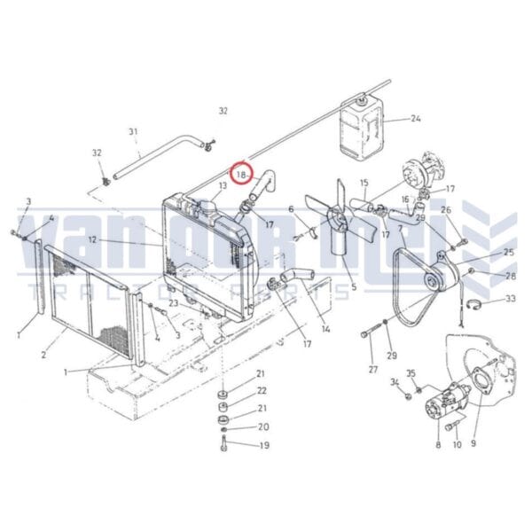 Cooling water hose Kubota B1600, B1702, B6000, B7200, ZB