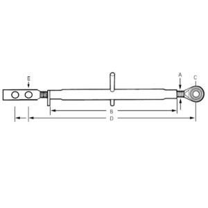 6-02-102-17 60210217 Adjustable lifting bar (400-580mm) (heavy duty) Dimensions: A: M25 B: 20 cm C: 19mm (cat. 1) D minimum: 40 cm D Maximum: 58 cm E: 14mm 25mm between gaff Iseki Kubota Hinomoto Mitsubishi Shibaura Yanmar