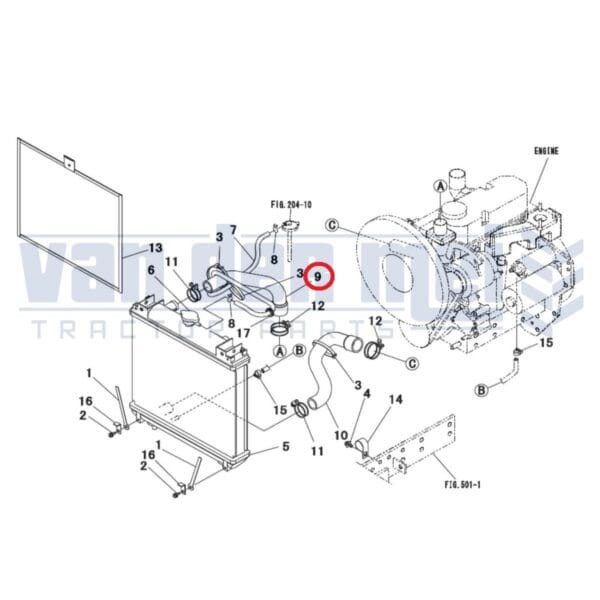 Koelwaterslang boven Mitsubishi MT21 MT23 MT25 MT21D MT23D MT25D koelslang radiateurslang radiatorslang