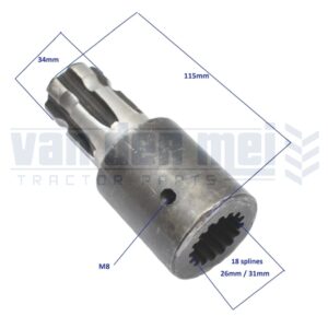Verloopstuk aftakas adapter pto verloop Yanmar frees minitractor minitrekker 18 splines