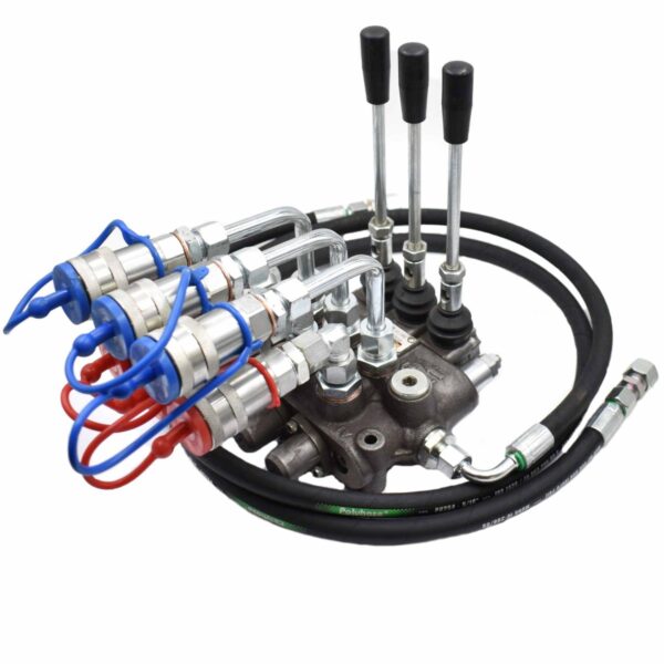 3x Dubbelwerkend ventielblok opbouw set voor mini tractor Iseki Hinomoto Kubota Yanmar Shibaura Mitsubishi Inhoud set Complete set 2x dubbelwerkend stuurventiel met snelkoppelingen 1x persslang 120 cm 1x afvoerslang 120 cm 2x knelkoppeling 10, 12 of 15 mm stuurventielblok hydrauliekventielblok