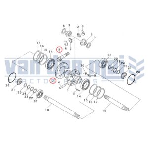 Pignon + kroonwiel vooras Mitsubishi MT185 MT205 MT225 MT245 MT185D MT205D MT225D MT245D pignonpen differentieel voorasdifferentieel kroonpignonwiel