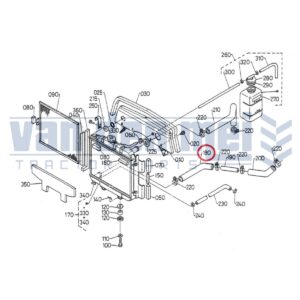 Koelwaterslang onder Kubota Bulltra B1-14 B1-15 B1-16 B1-17 Zen-Noh zennoh ZB1-14 ZB1-15 ZB1-16 ZB1-17 koelslang radiateurslang radiatorslang