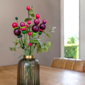 Paars met fuchsia houten boeket met groene zijden tak