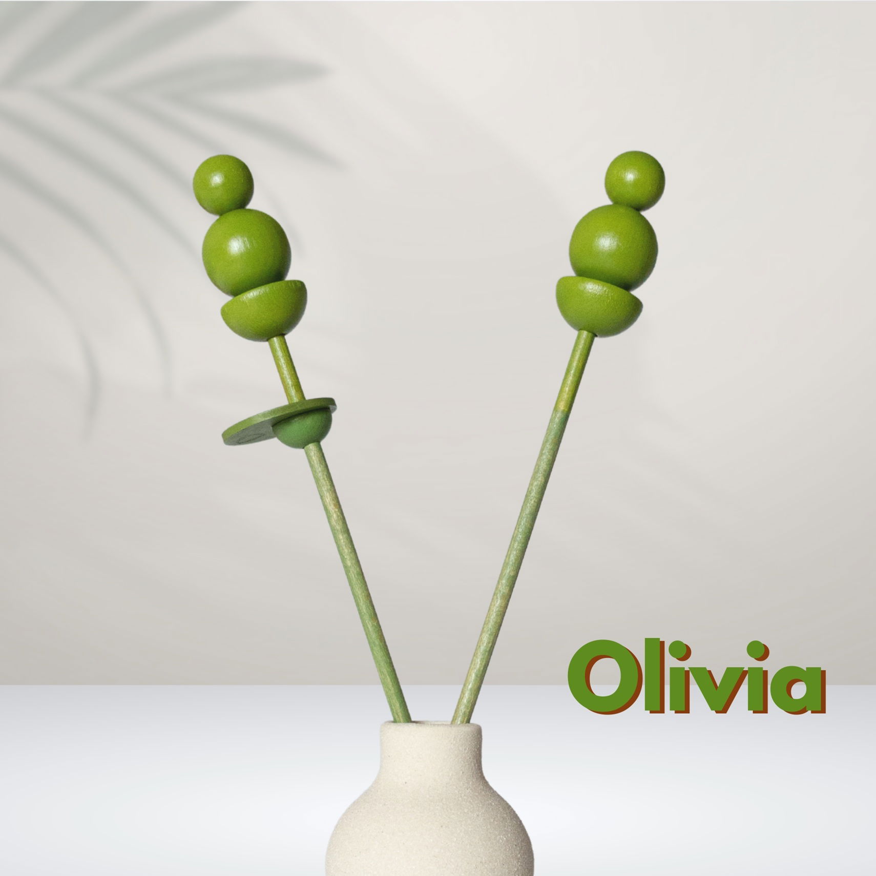 Olivia groene houten bloem met groene steel of met extra groen blad