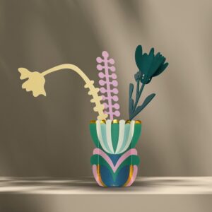 Jasmijn gele houten bloem samen met een roze bloem en een 3D bloem